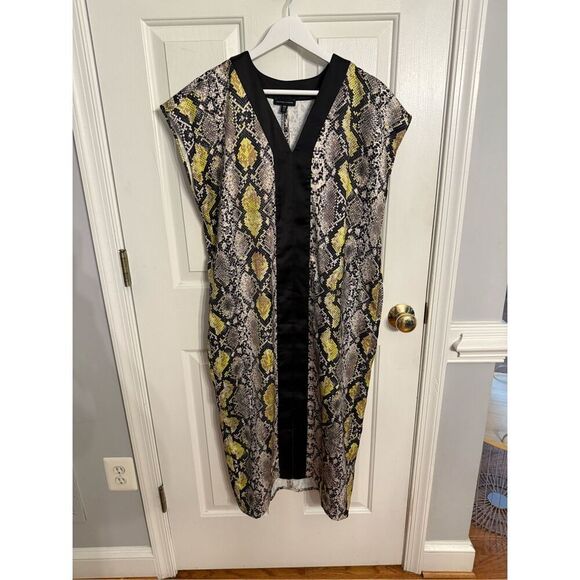 Universal Standard Cap Sleeve Snake Print w/ Yellow Neon Accent Kaftan Midi Dres - Picture 2 of 8